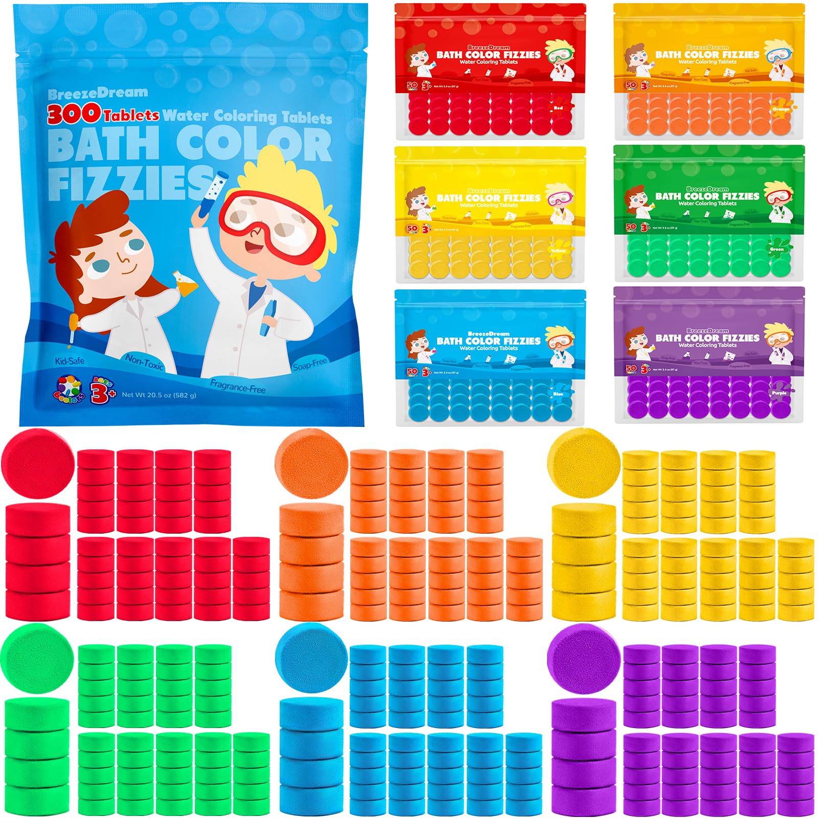 BreezeDream bath color tablets packaging keeps colors fresh and organized for safe baths.