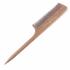 Breezelike sandalwood comb scalp-massage use demonstrating tension relief and oil distribution.