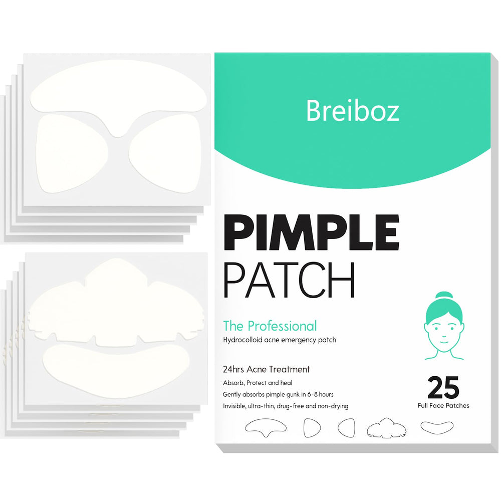 Breiboz pimple patches 24hr care pack shown with packaging, offering overnight protection and absorption.