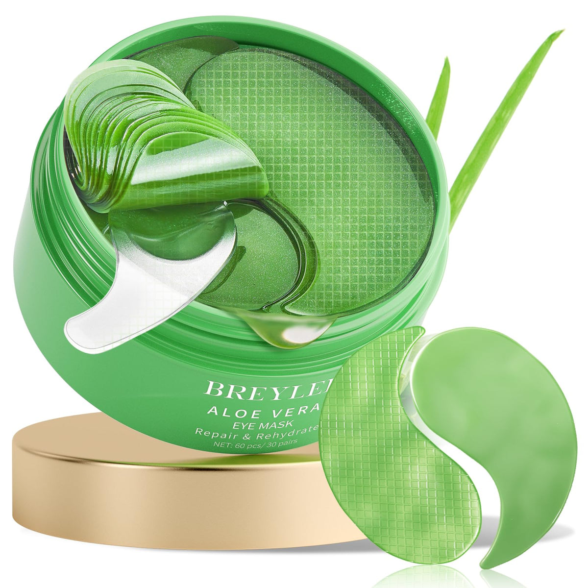 BREYLEE Aloe Vera Eye Masks pack closeup for soothing under-eye hydration