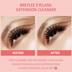 BREYLEE eyelash-extension foam close-up demonstrates gentle cleansing for sensitive eyes.