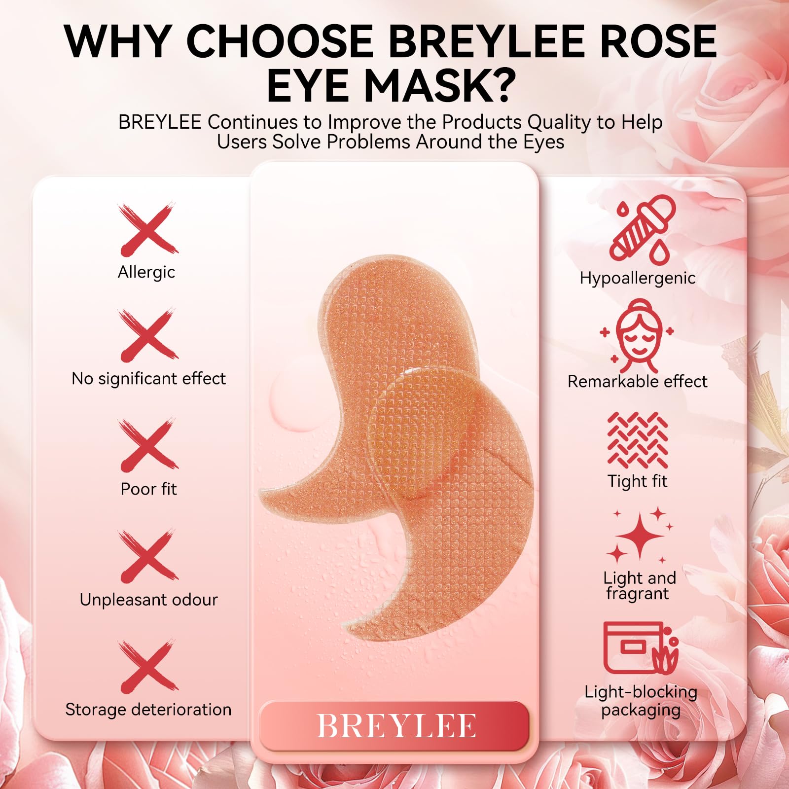 BREYLEE Rose Eye Mask shown after makeup removal for skin soothing care.