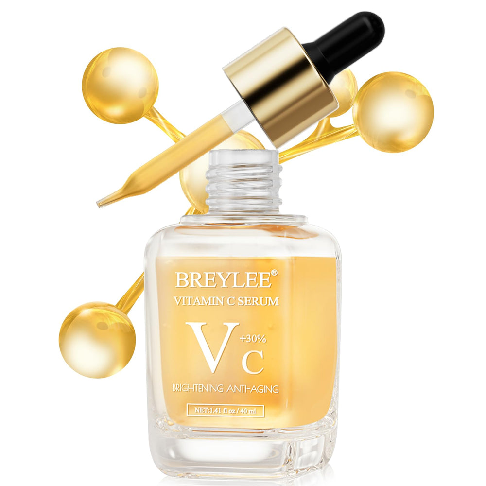 BREYLEE Vitamin C Serum texture close-up shows lightweight, fast-absorbing formula