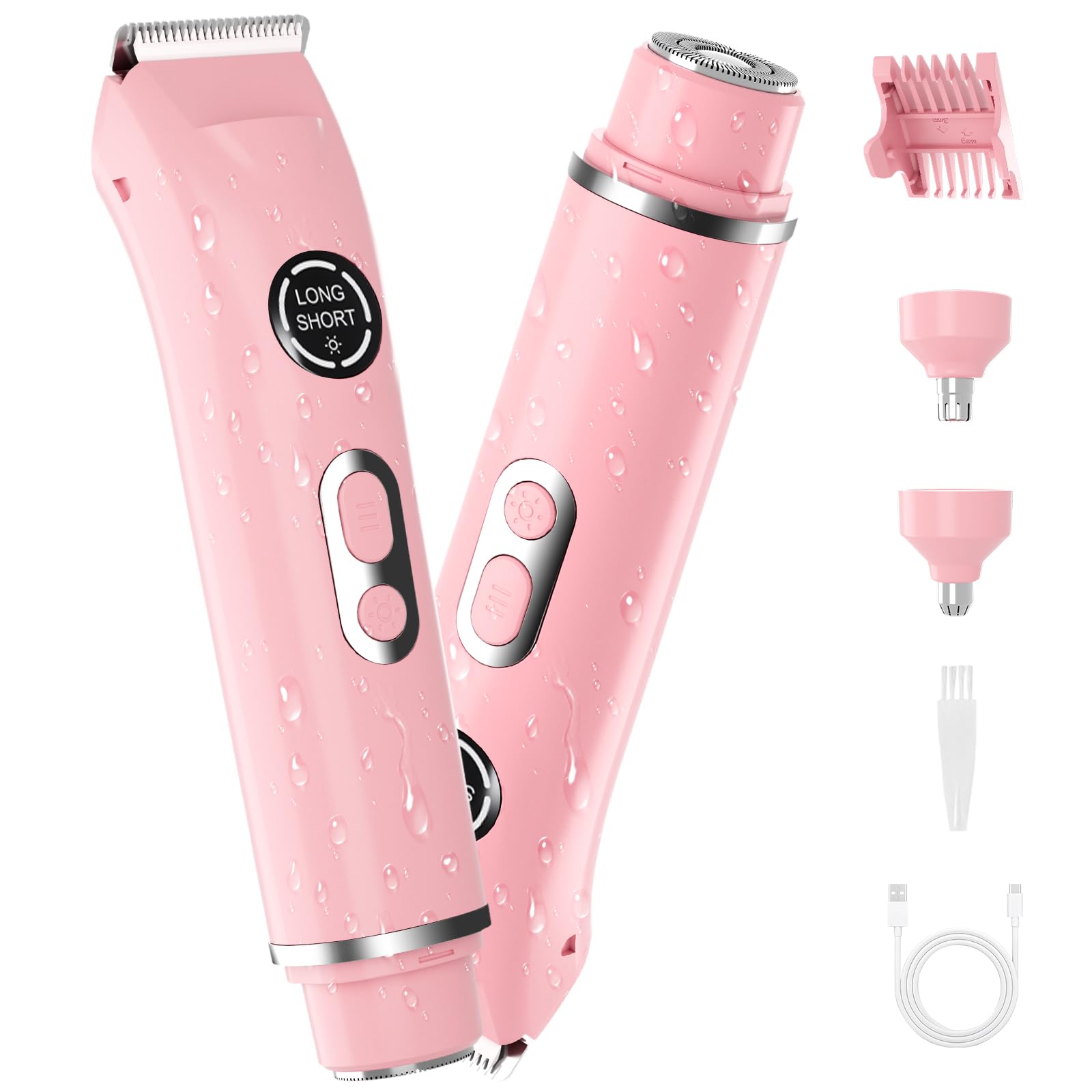 BrFoYu 4-in-1 bikini trimmer pink, travel-ready compact design for easy grooming.