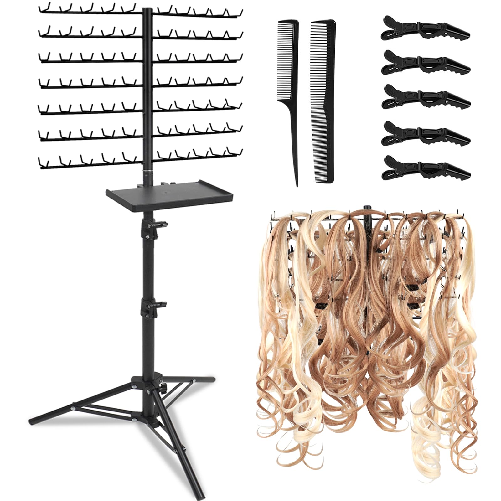 BRIAN & DANY 140-peg braiding hair rack standing keeps braids organized for quick sessions.