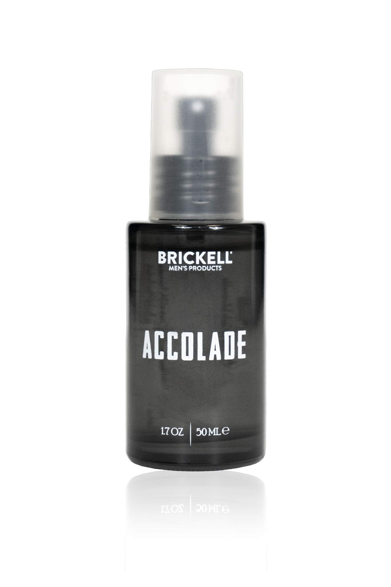 Brickell Accolade bottle top view shows premium fragrance for daily wear and confidence.