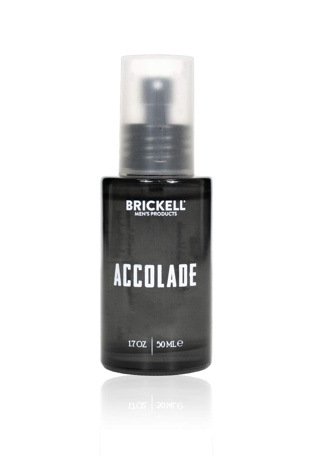 Brickell Accolade bottle top view shows premium fragrance for daily wear and confidence.
