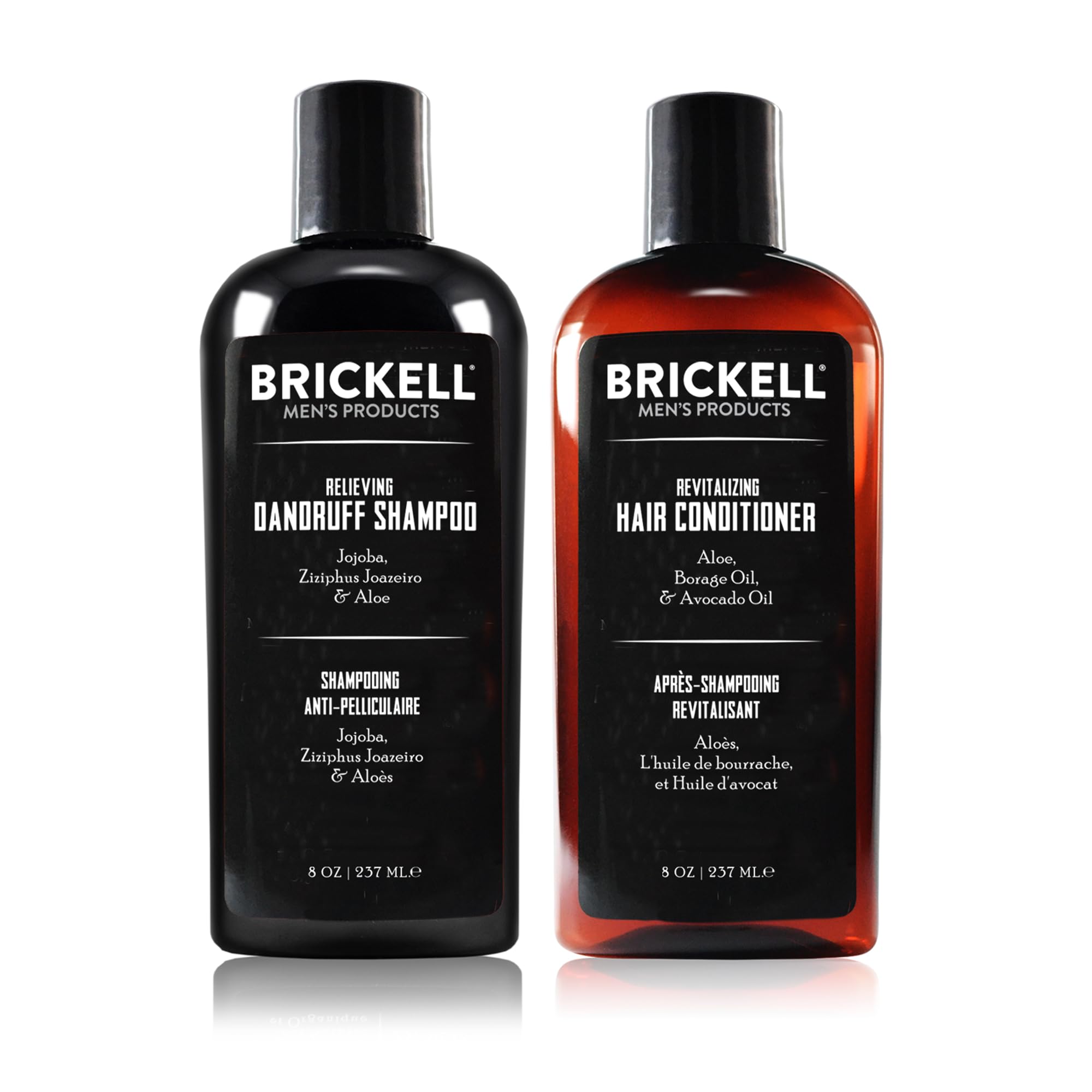 Brickell Daily Relieving Shampoo pour demonstrates natural formula for dandruff relief.