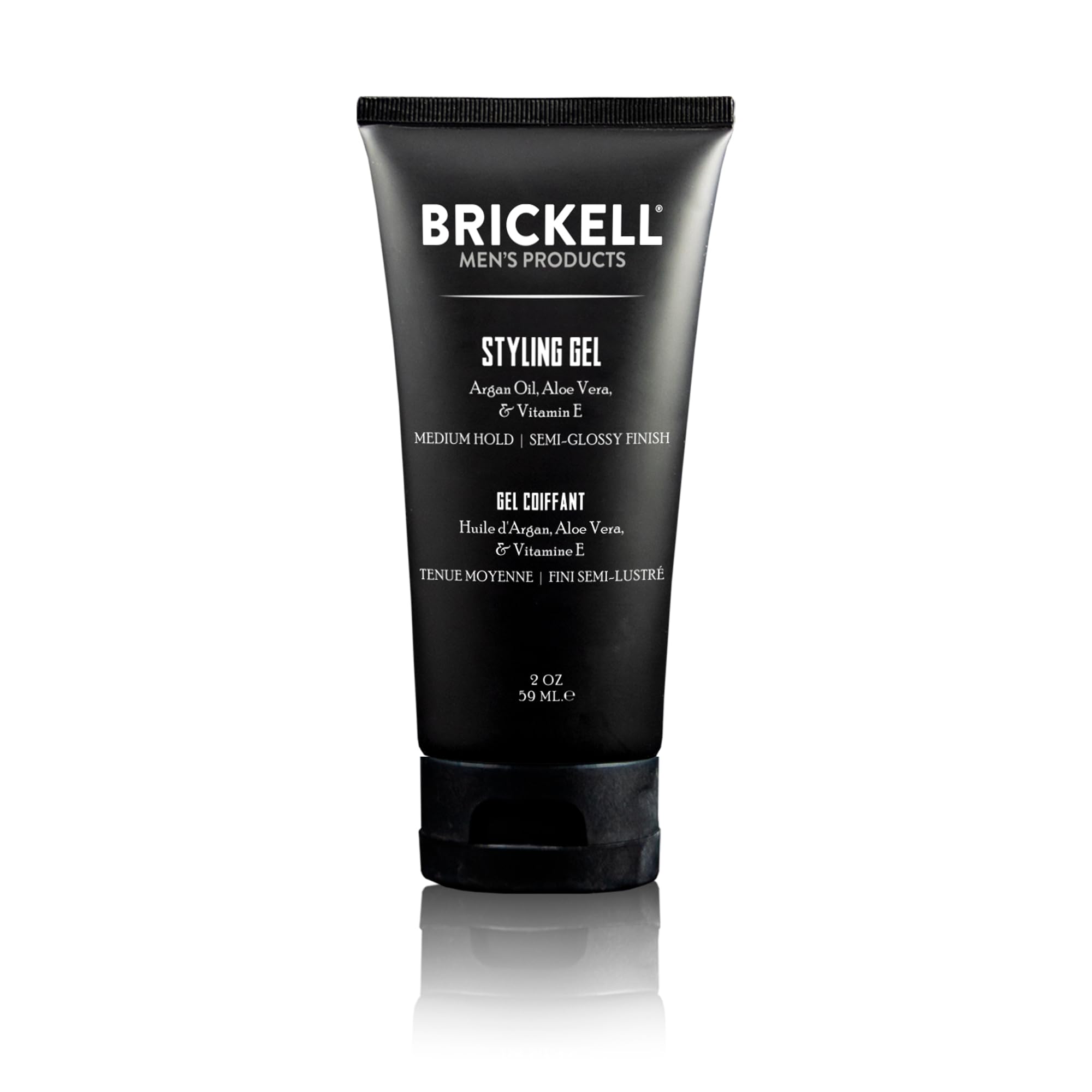 Brickell Hair Styling Gel 2oz bottle front with natural hold and gloss
