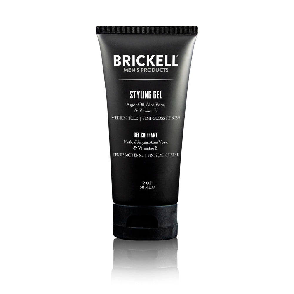 Brickell Hair Styling Gel 2oz bottle front with natural hold and gloss
