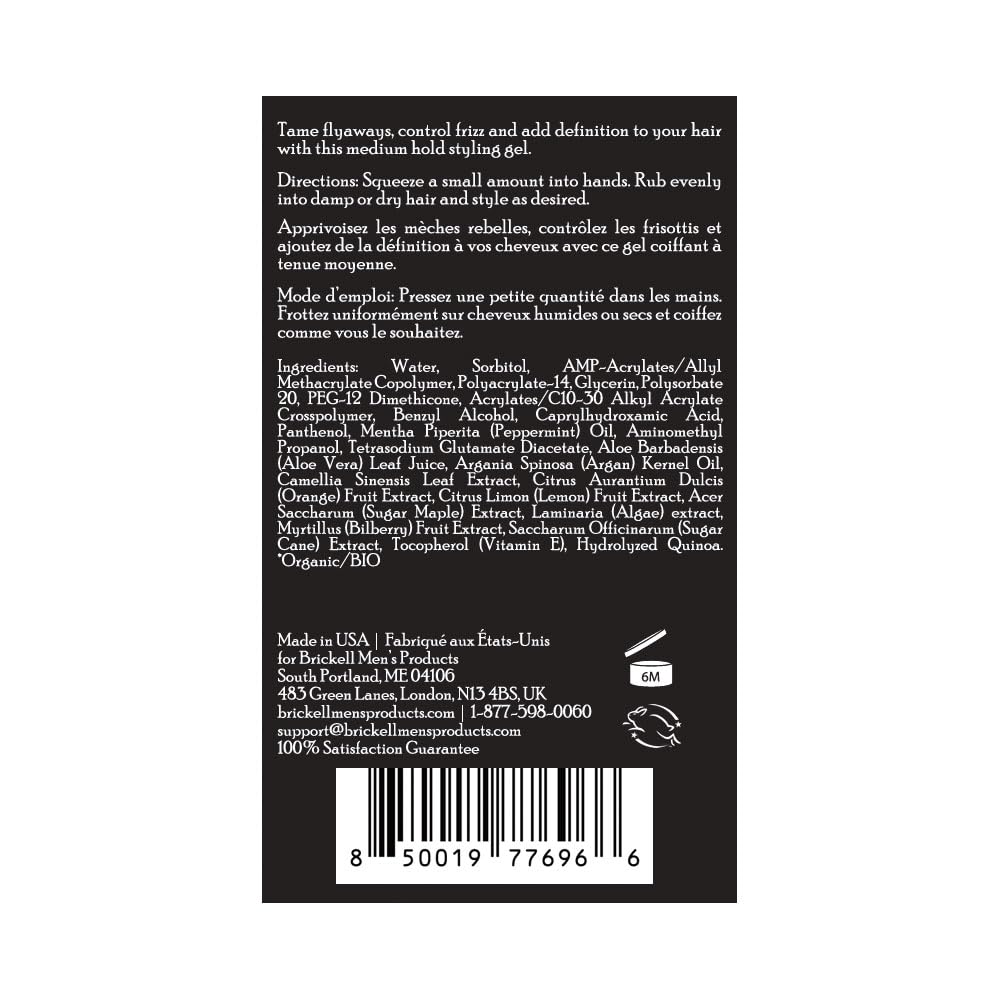 Brickell Hair Styling Gel natural-scent on counter conveys clean fragrance