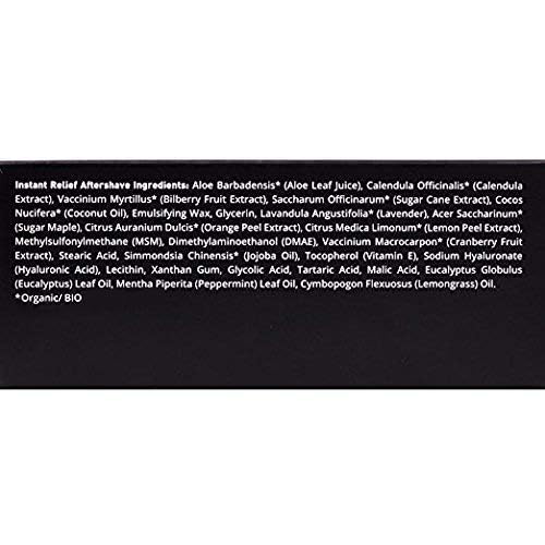 Brickell Instant Relief packaging shot emphasizes natural, organic skincare for men.