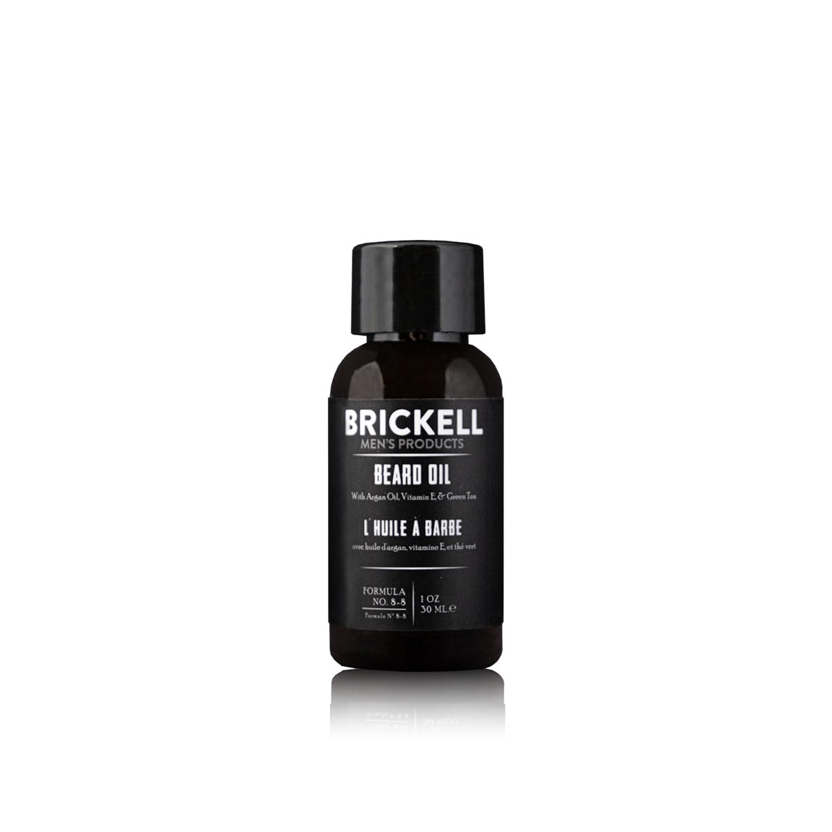 Brickell Men’s Beard Oil bottle ready to condition beard and skin.