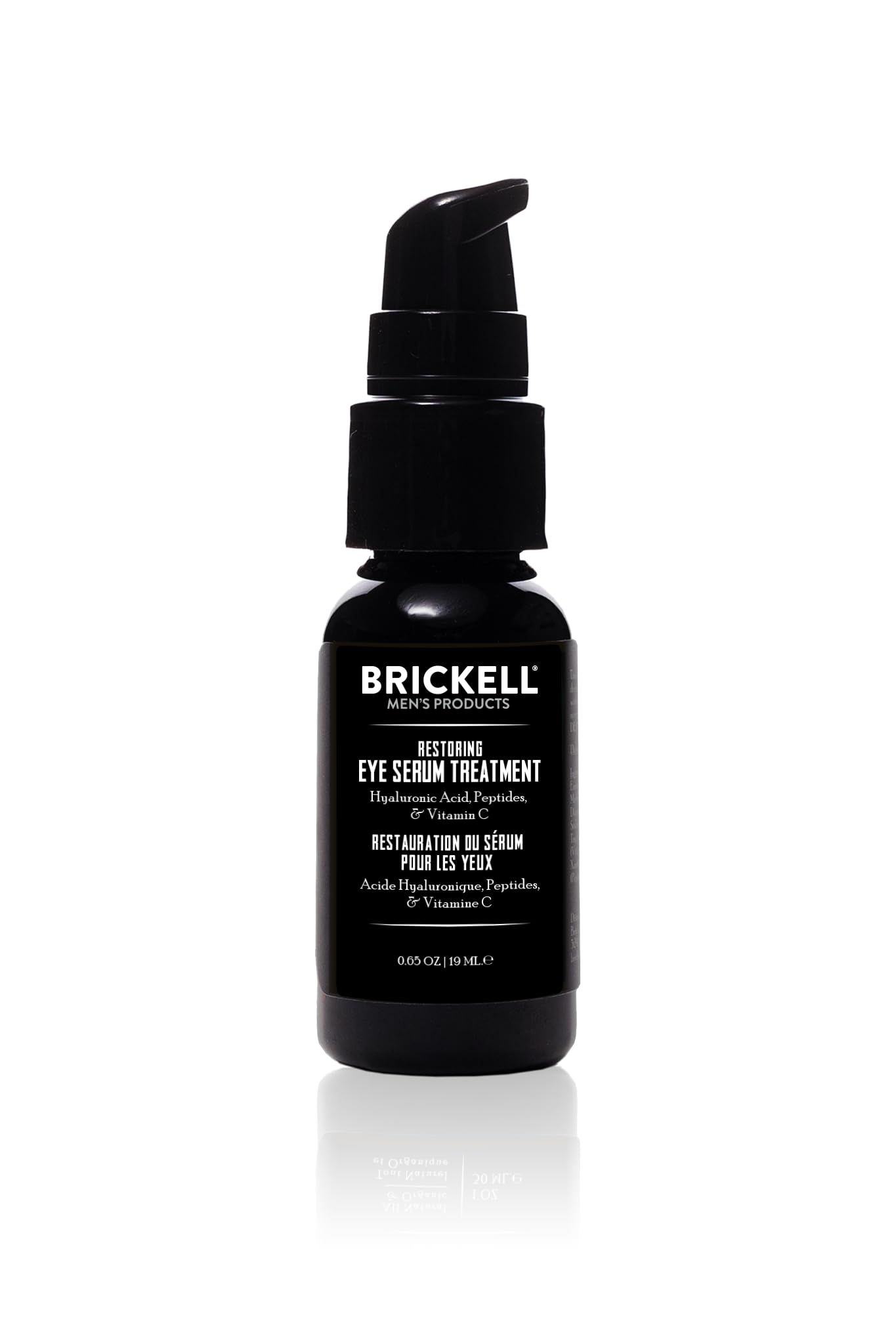 Brickell Men's Dark Circle Serum bottle for reducing dark circles and puffiness around the eyes.