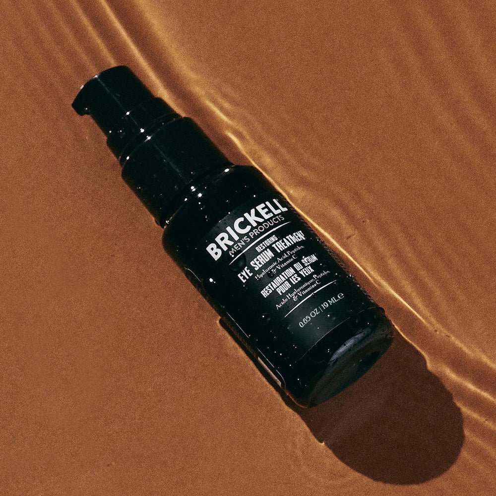 Close-up of under-eye area with Brickell Serum for brighter, firmer look.