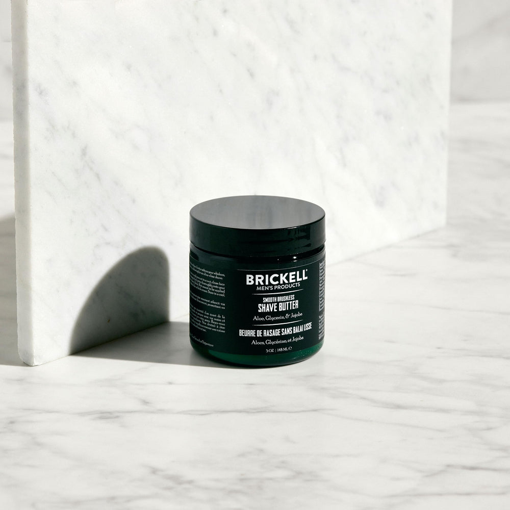 Brickell Men's Smooth Brushless Shave Butter ingredients Aloe Vera and Coconut Oil promote hydration