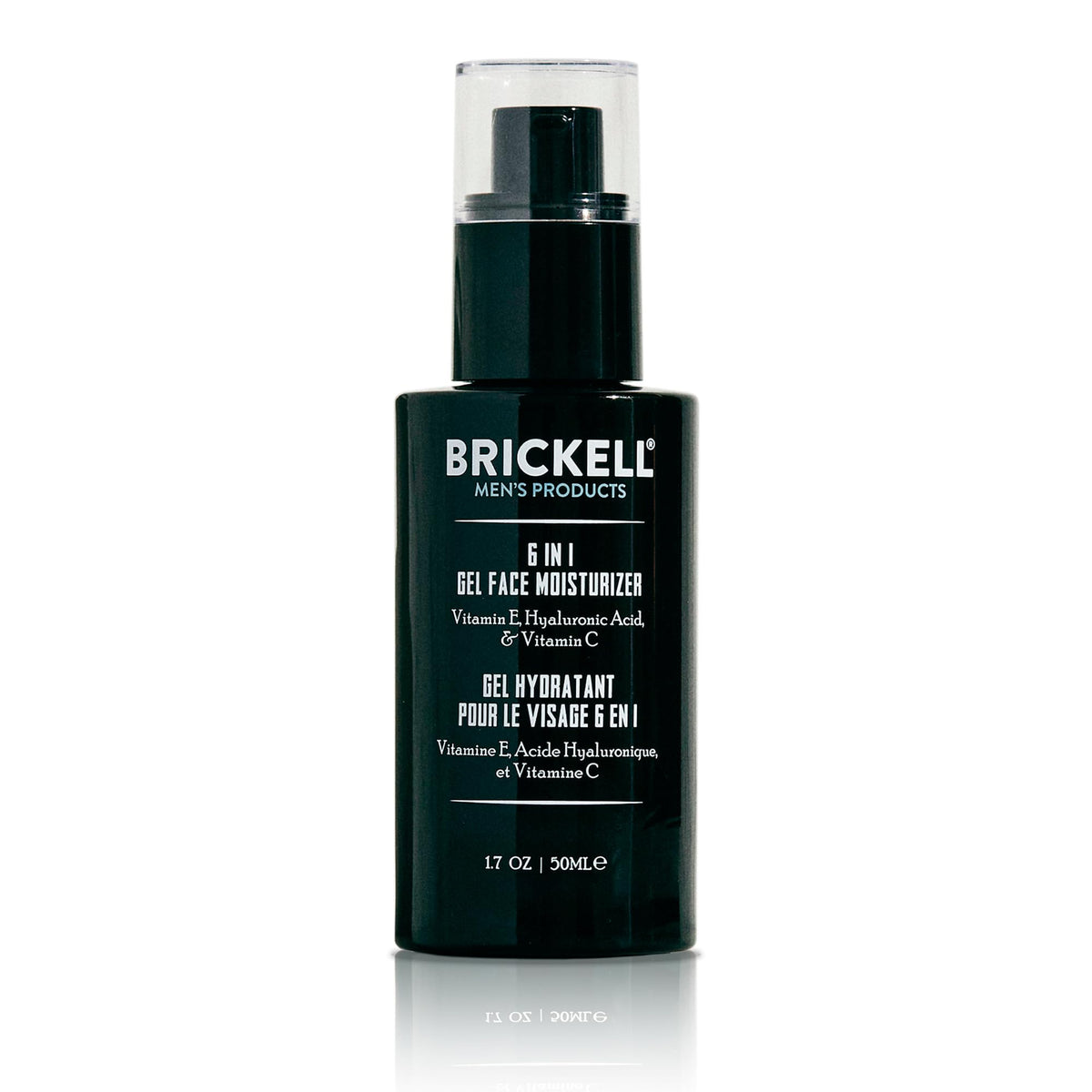 Brickell Men's 6 in 1 moisturizer bottle—daily hydration for clear, comfortable skin.
