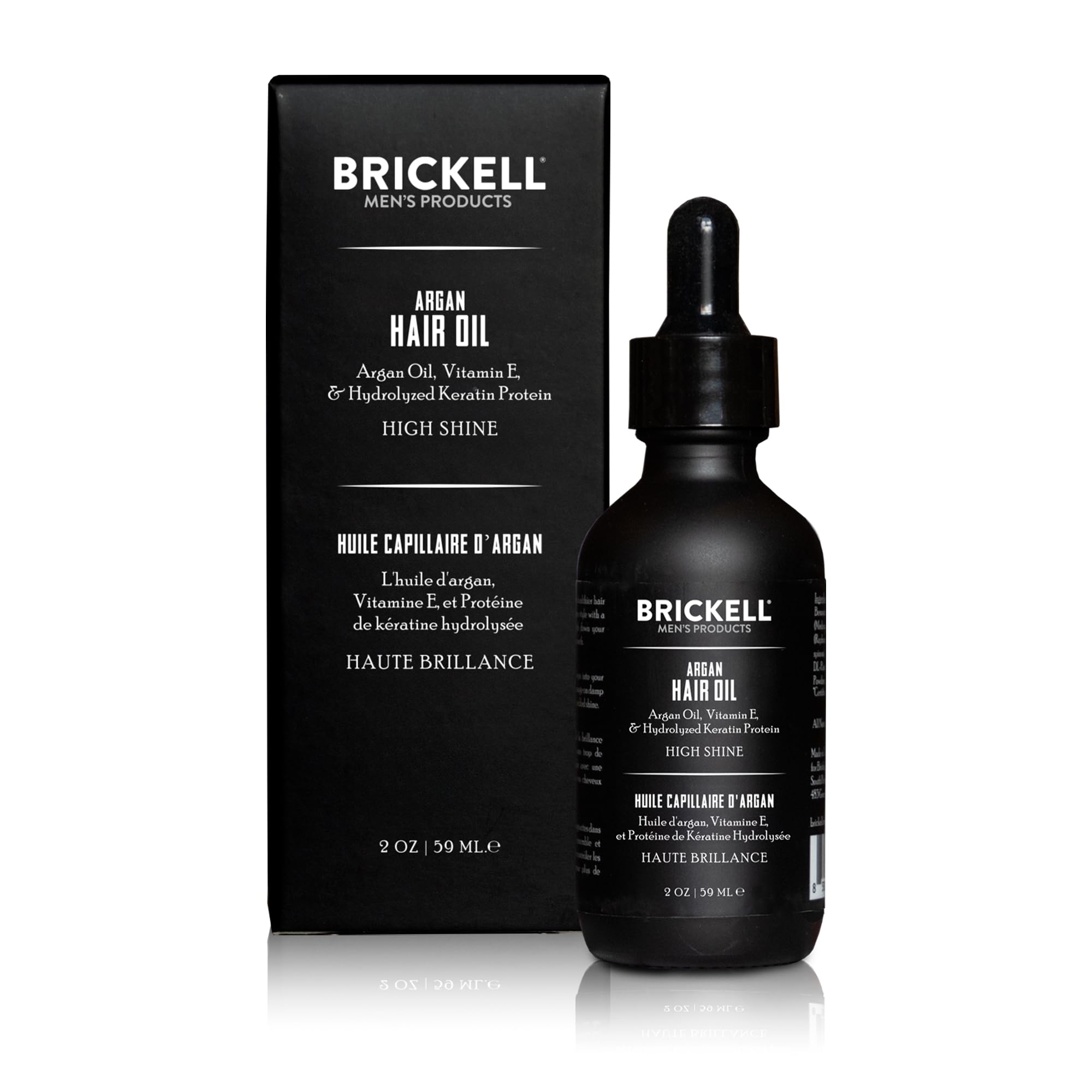 Brickell Argan Oil for Hair bottle in hand—easy daily grooming