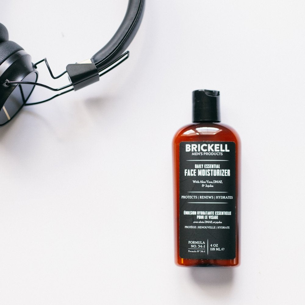 Brickell Men's Daily Essential moisturizer completes grooming with shaving-ready skin.