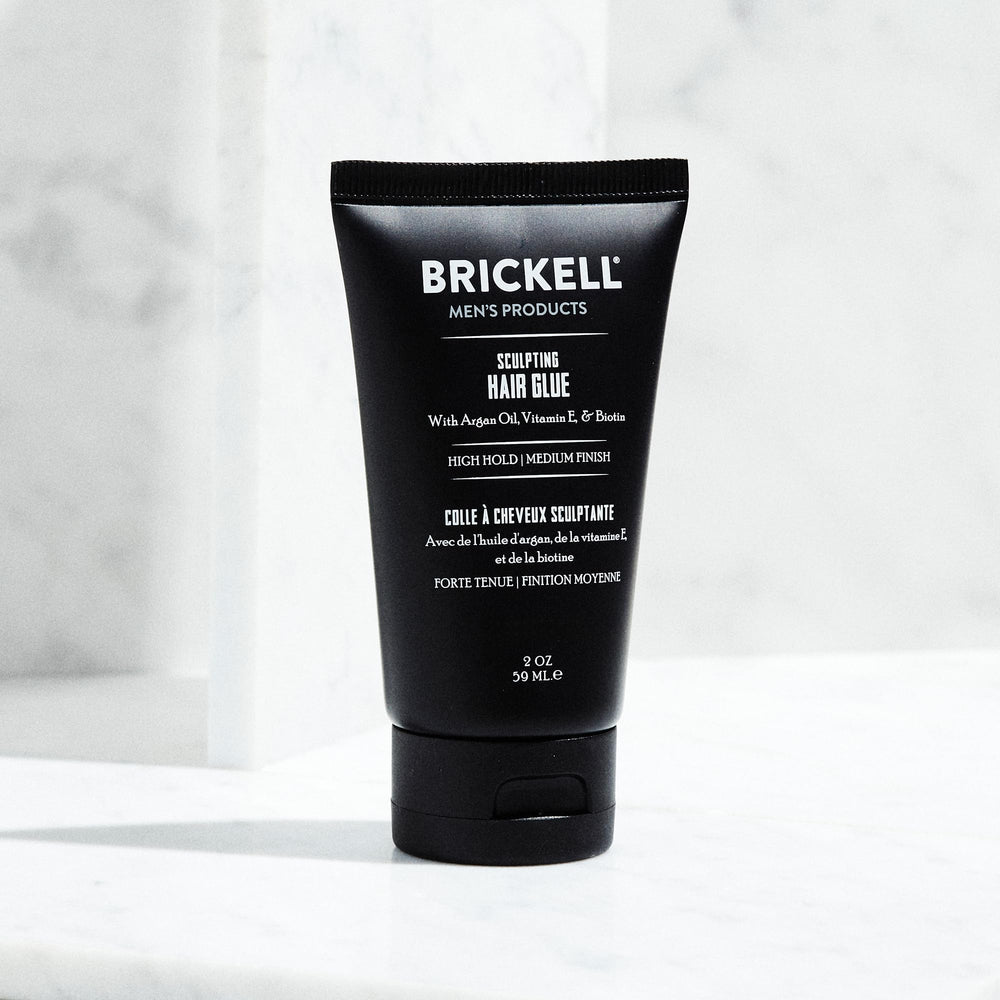 Brickell Hair Glue application demonstrating sculpt and hold