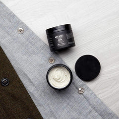 Brickell Men's Hair Styling Clay Pomade textured swatch with nourishing ingredients