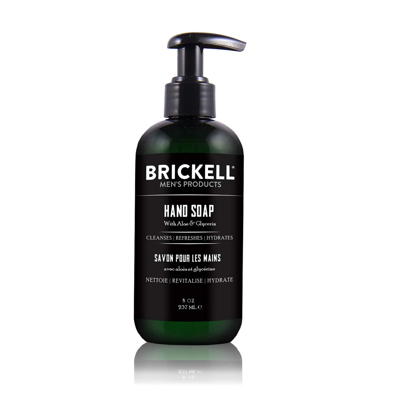 Brickell Men's Hand Soap Cedarwood Rain bottle on sink showing natural cleansing scent