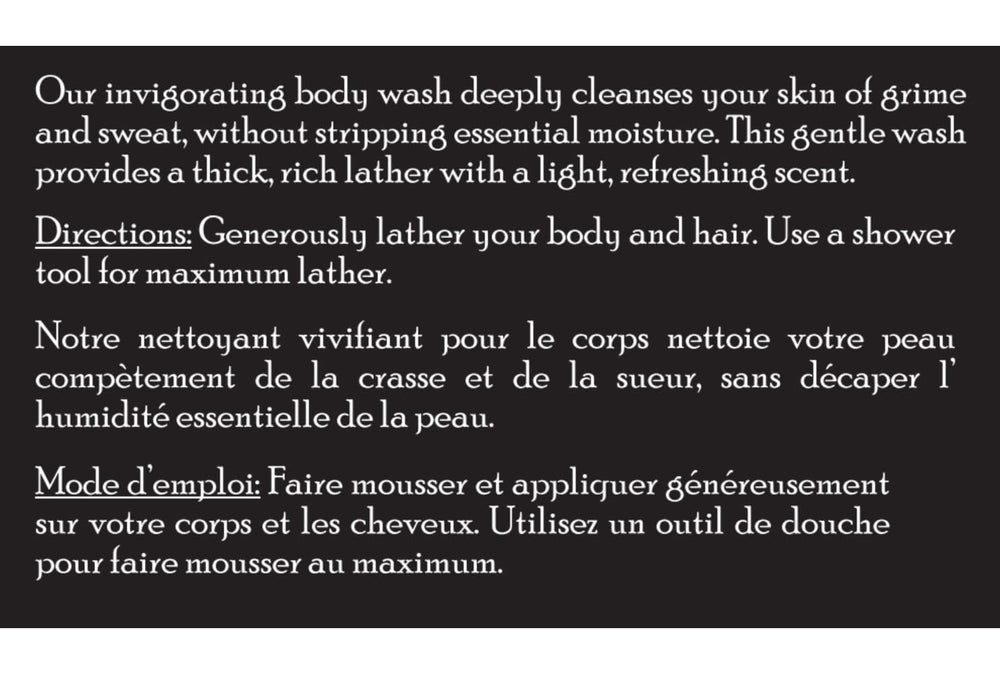 Brickell Men's Invigorating Body Wash bottle on shelf during travel prep.