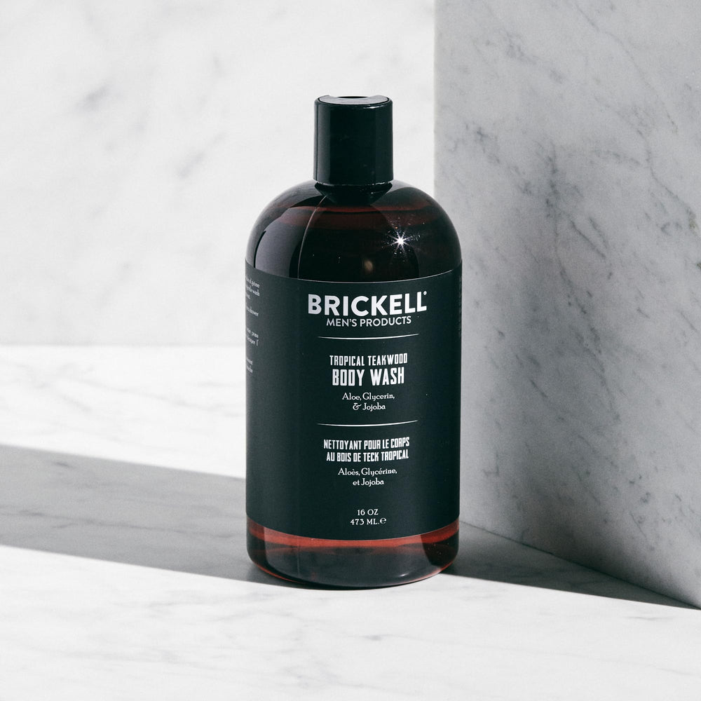 Brickell Men's Invigorating Body Wash close-up shows rich lather for a deeper clean.