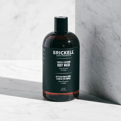 Brickell Men's Invigorating Body Wash close-up shows rich lather for a deeper clean.