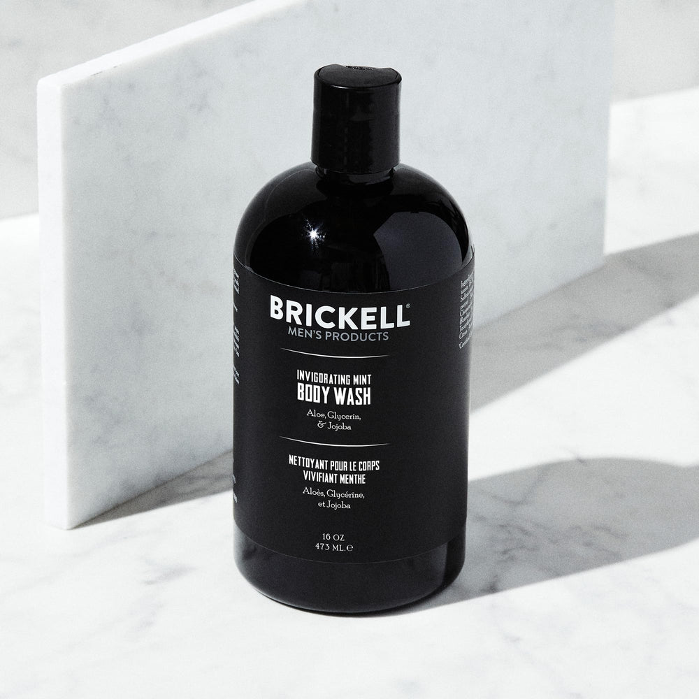 Brickell Men's Invigorating Mint Body Wash lather showing creamy foam for deep clean.