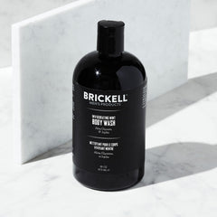 Brickell Men's Invigorating Mint Body Wash lather showing creamy foam for deep clean.