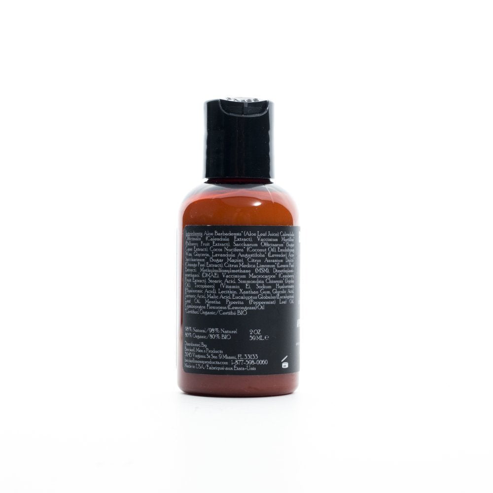 Brickell Men's natural lavender aloe ingredients image emphasizes soothing post-shave care.