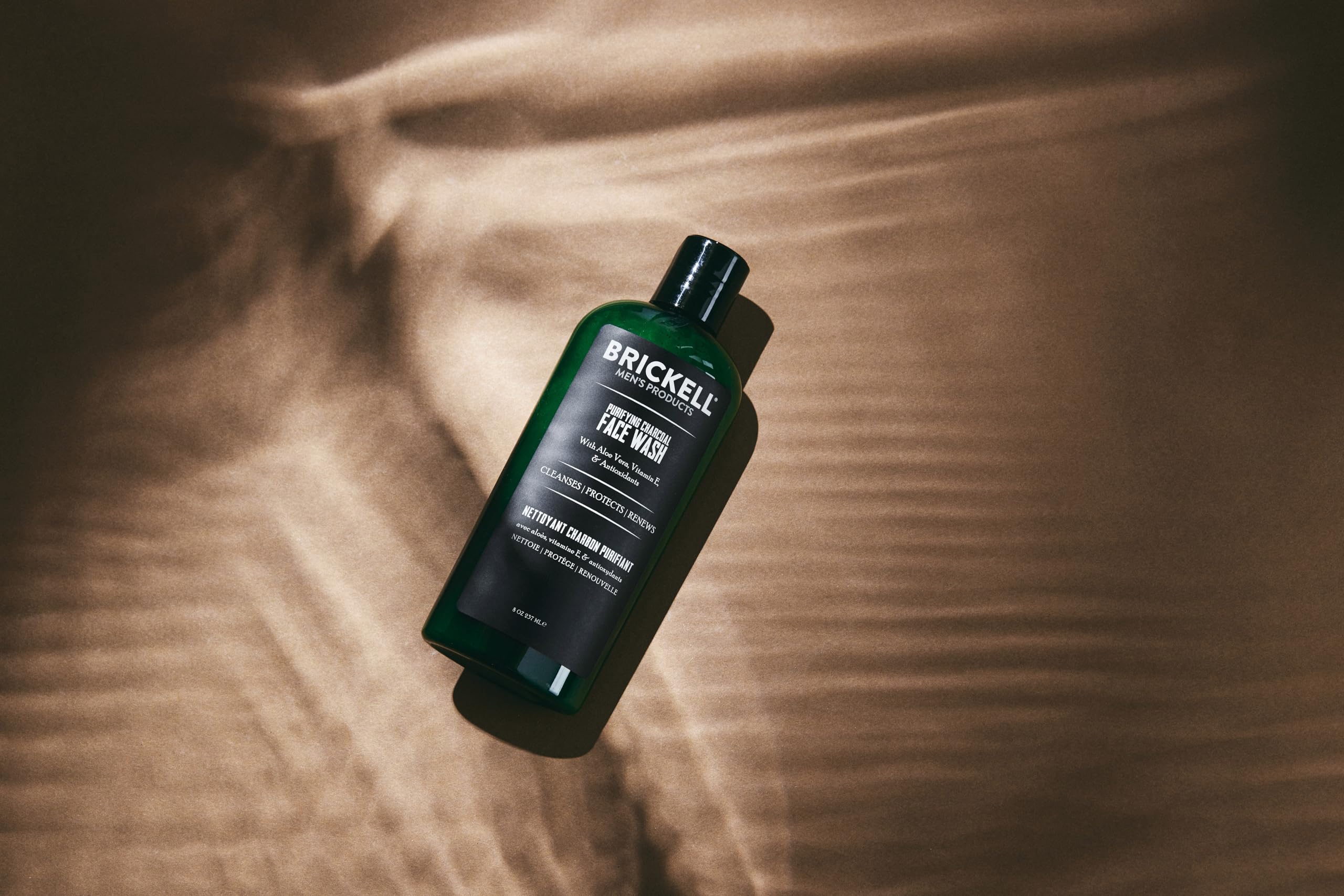 Brickell Men's Purifying Charcoal Face Wash ingredients like activated charcoal and aloe for hydrated skin