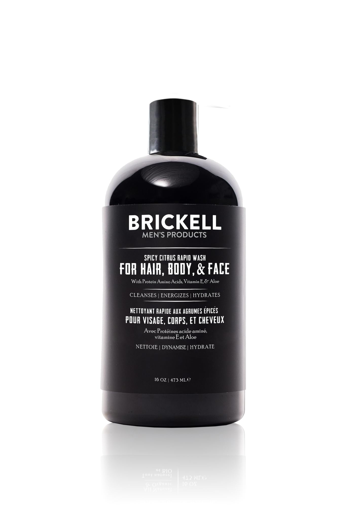 Brickell Men's Rapid Wash 3in1 bottle-pour for quick clean of hair, body and face.