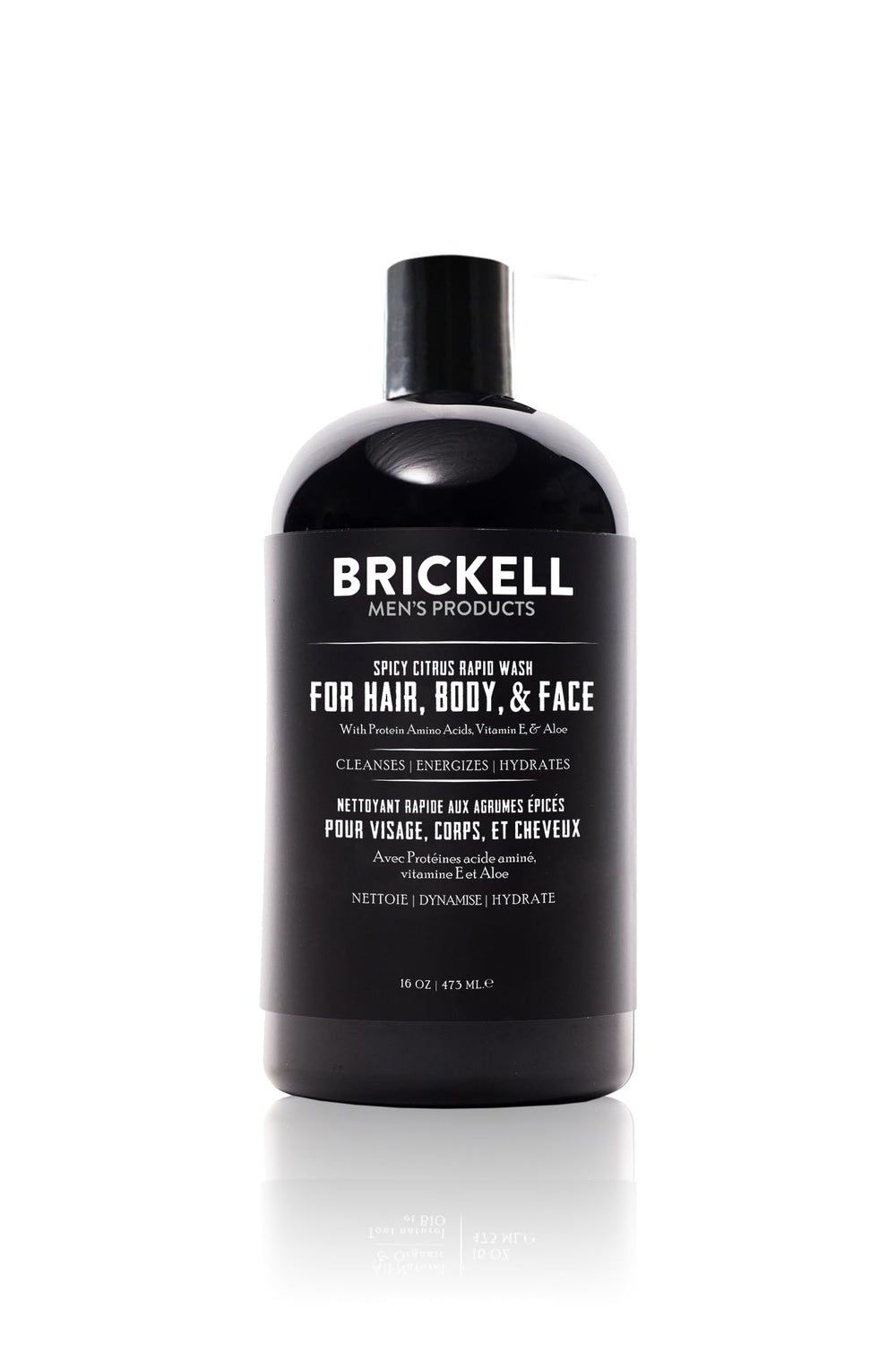 Brickell Men's Rapid Wash 3in1 bottle-pour for quick clean of hair, body and face.