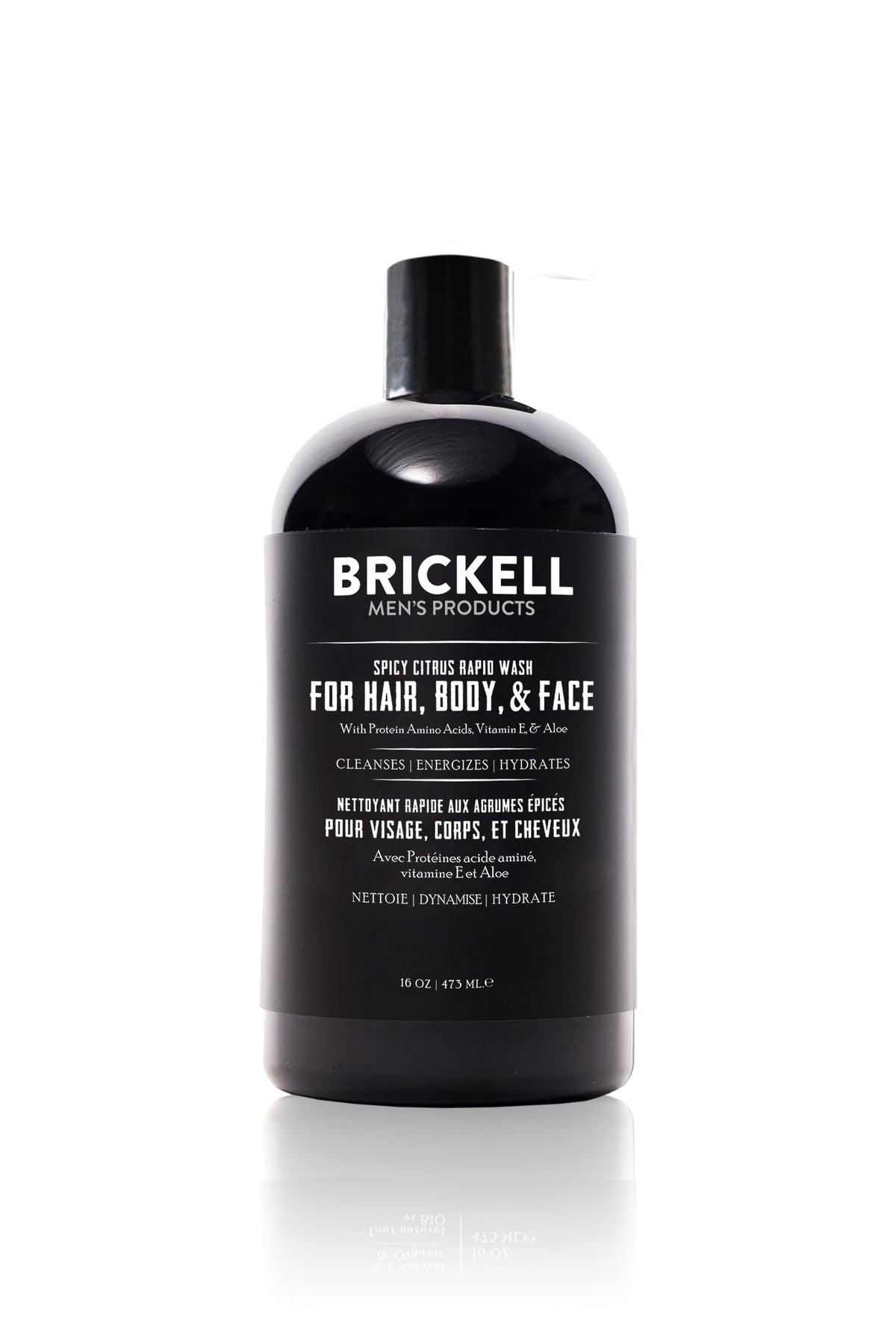 Brickell Men's Rapid Wash 3in1 bottle-pour for quick clean of hair, body and face.