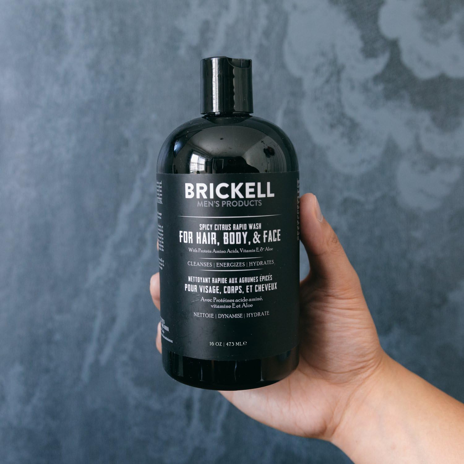 Brickell Men's Rapid Wash hair-face-body-cleanse shows versatile daily use.