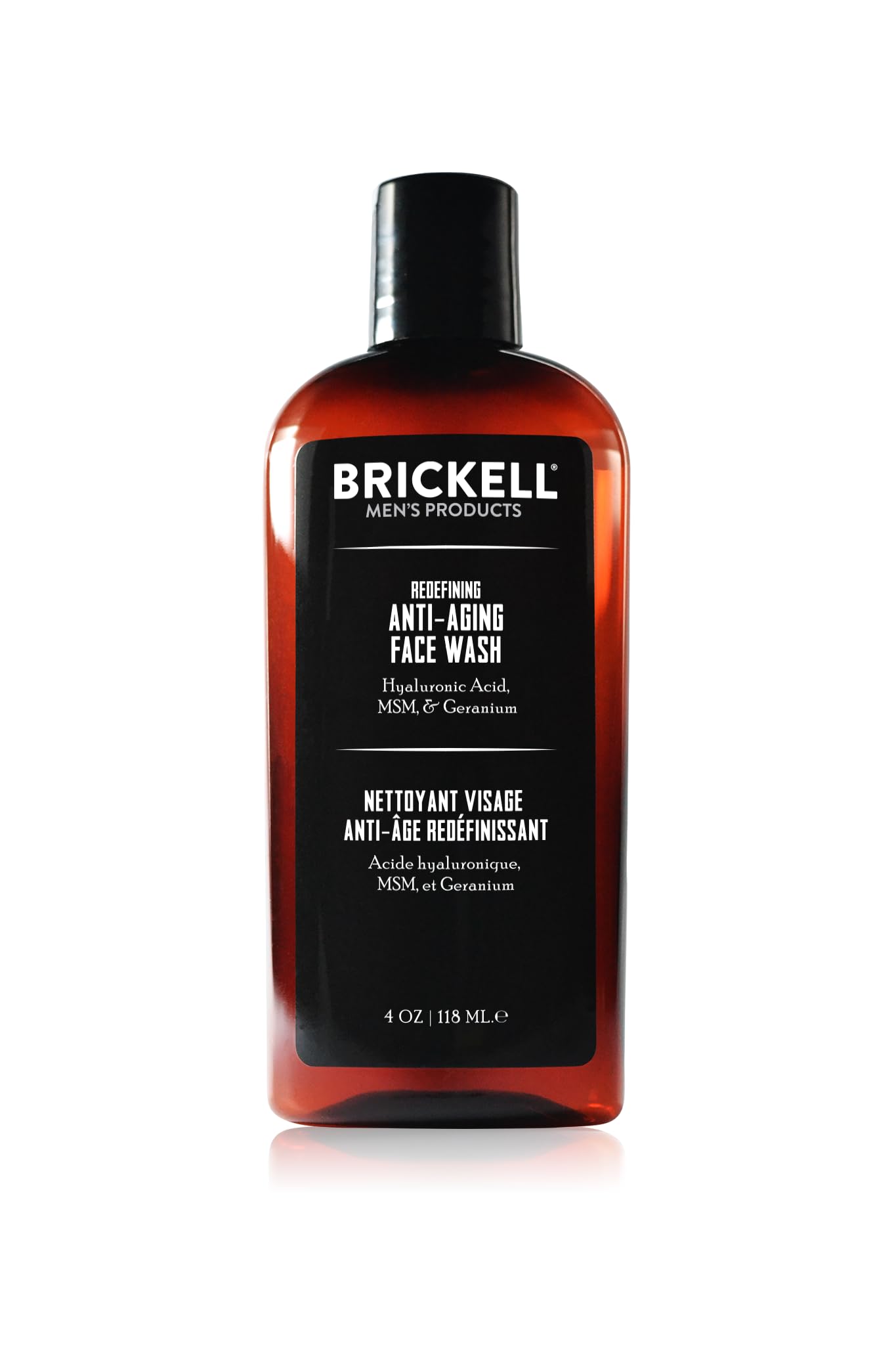 Brickell Men's Redefining Anti-Aging Face Wash bottle-pour for a refreshing daily cleanse.
