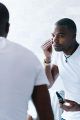 Brickell Men's Restoring Eye Routine eye-cream-application provides gentle daily care for bright-looking eyes.