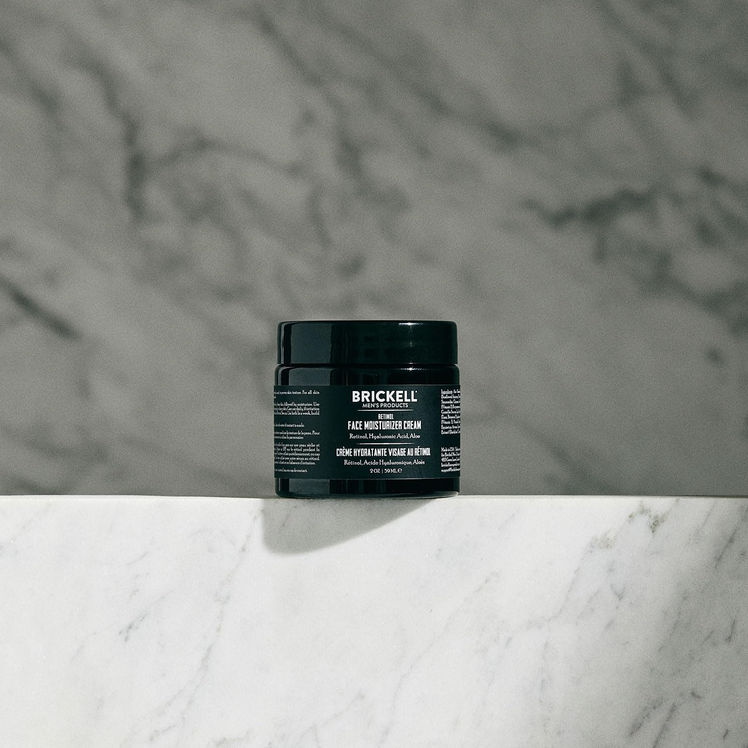 Brickell Men's Retinol Face Moisturizer with hyaluronic acid emphasizes hydration and plumping.