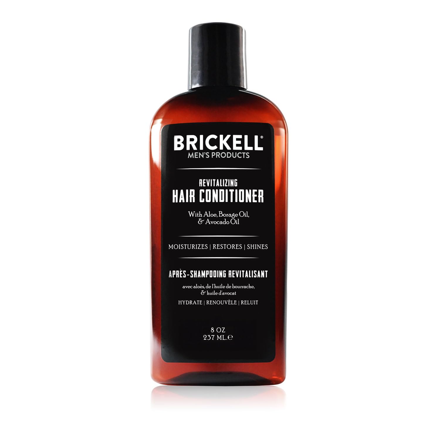 Brickell Men's Revitalizing Hair Conditioner bottle delivers natural shine and moisture.