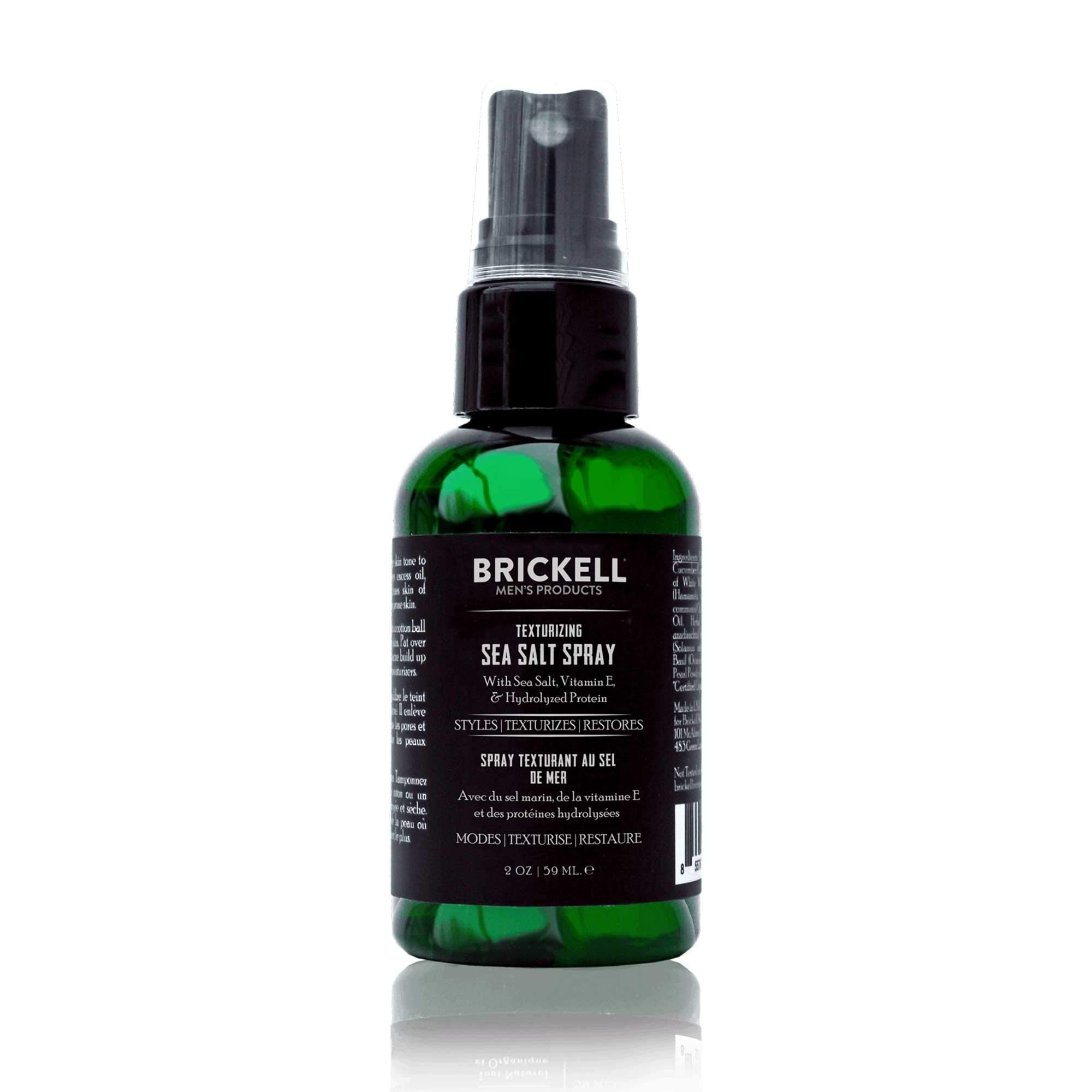 Brickell Men's Texturizing Sea Salt Spray 2oz bottle boosts natural volume