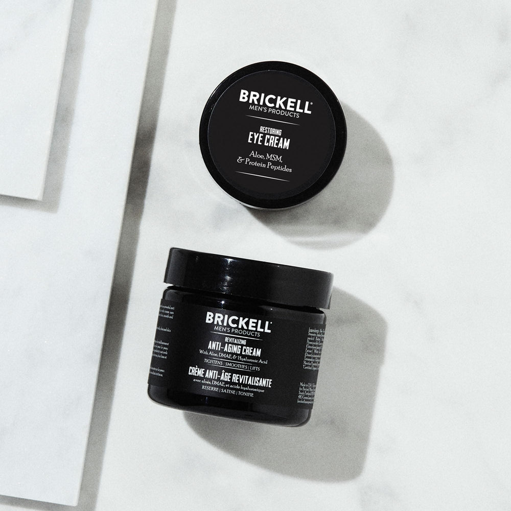 Brickell Men's Ultimate ingredients close-up featuring aloe, DMAE, MSM for skin nourishment
