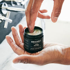 Brickell Renewing Face Scrub pumice-particles reveal gentle polishing action.