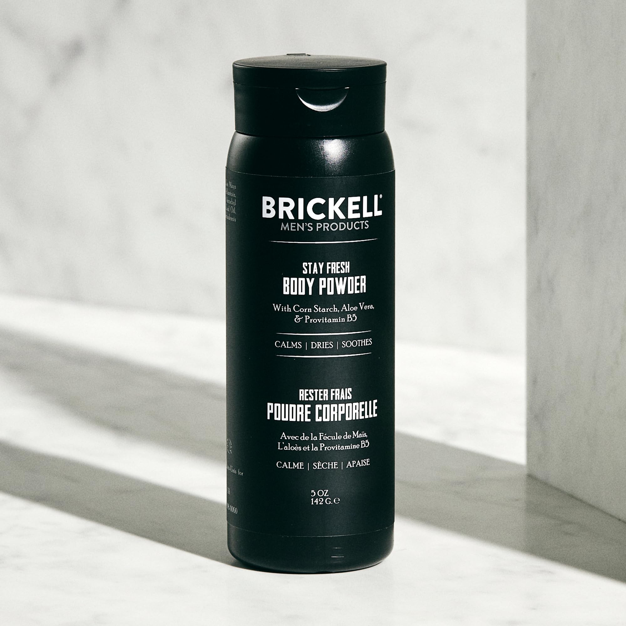 Brickell Stay Fresh powder-dispense highlights easy application and quick cooling during workouts.