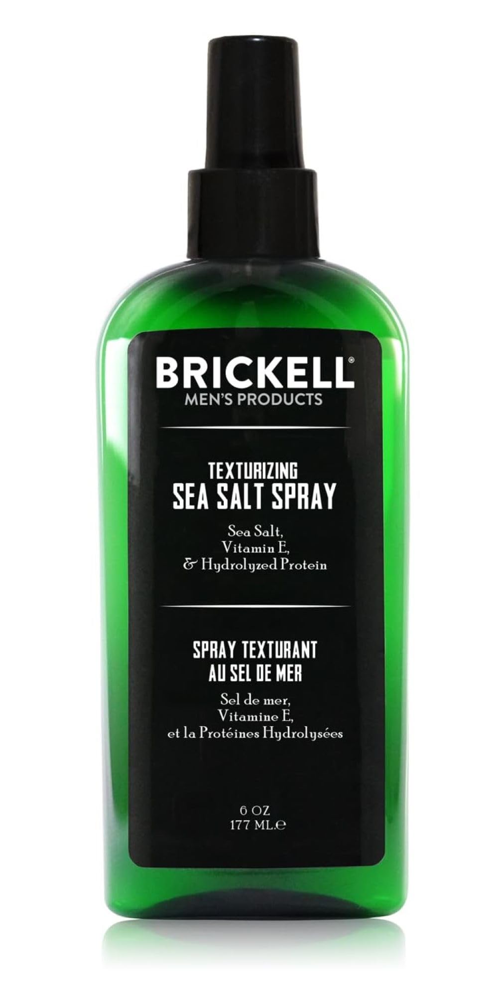 Brickell Men's Texturizing Sea Salt Spray bottle adding natural beach texture and lift