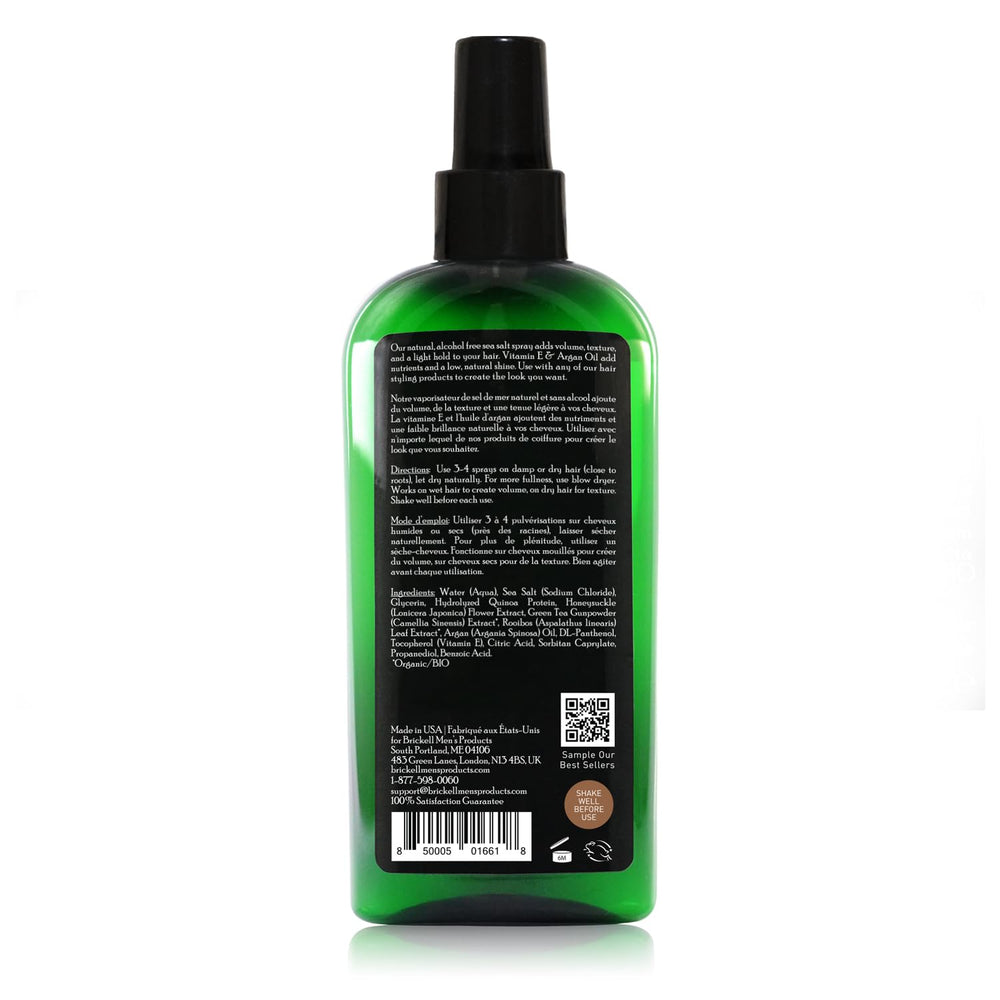Brickell Sea Salt Spray applied to damp hair for quick texture