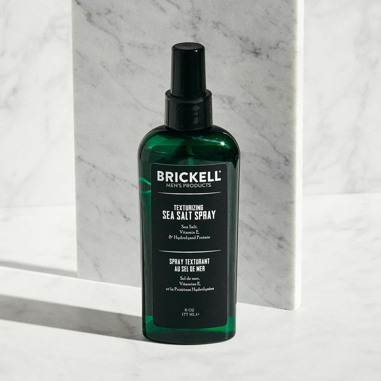 Brickell Men's Sea Salt Spray creates waves on hair for a casual look