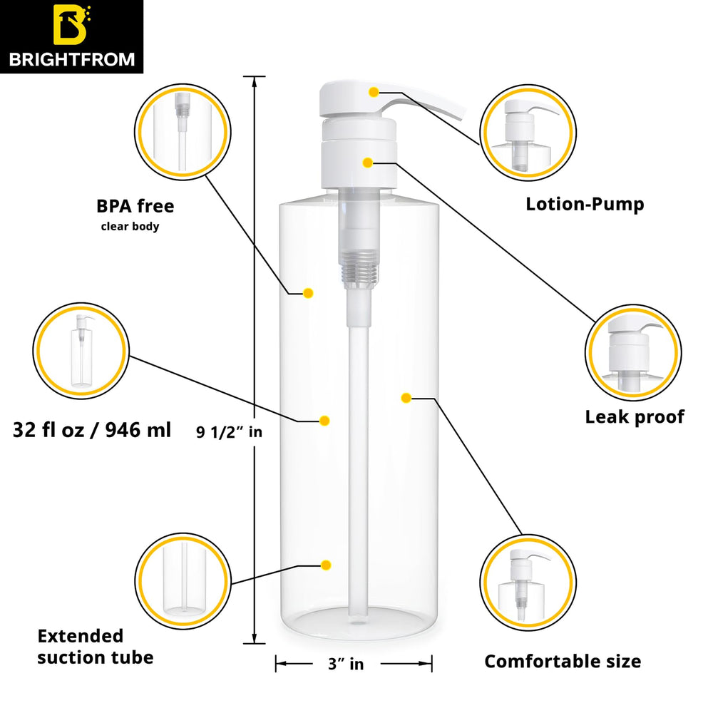 BRIGHTFROM Empty Shampoo Pump Bottles two-pack offers economical, reusable solution for households and salons.