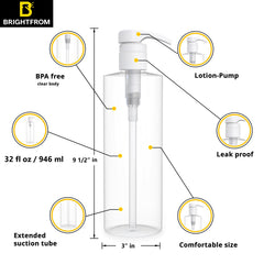 BRIGHTFROM Empty Shampoo Pump Bottles two-pack offers economical, reusable solution for households and salons.
